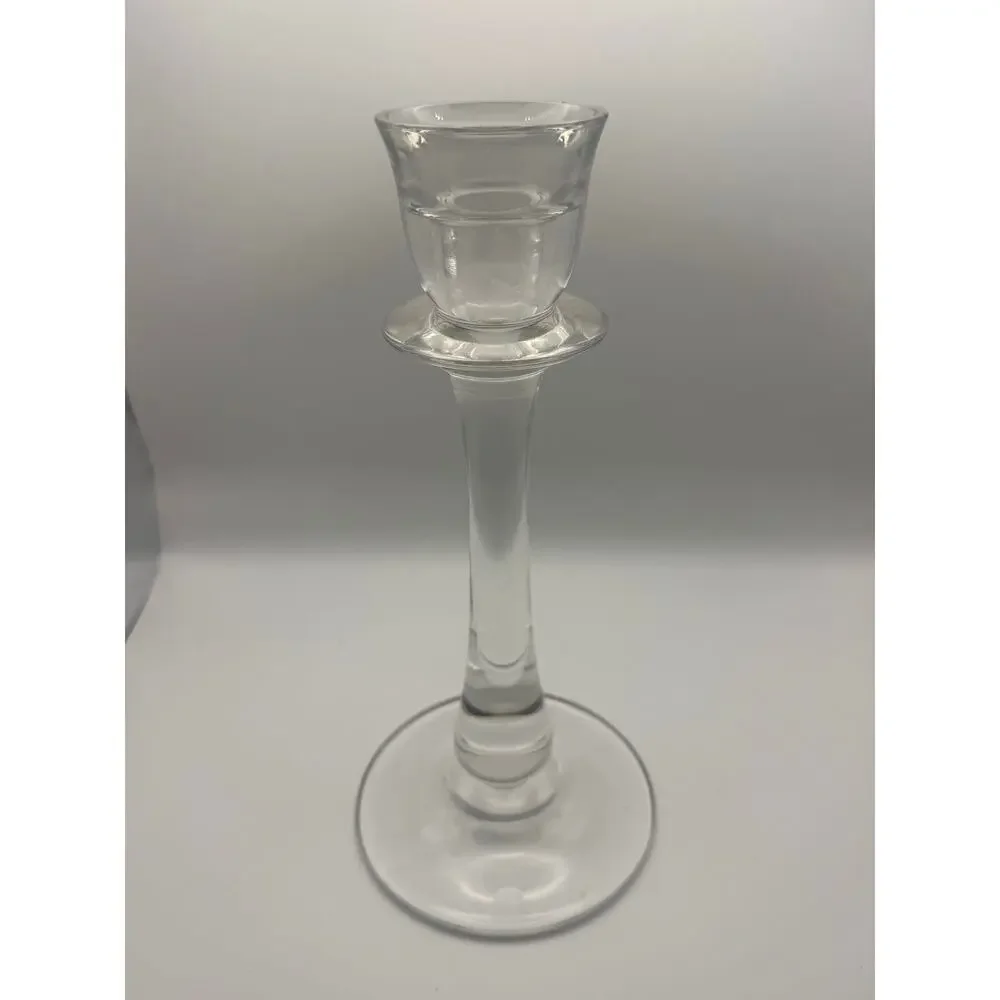 Vintage Clear Hand Blown Glass Candlestick Holder Tall Baluster Stem Taper